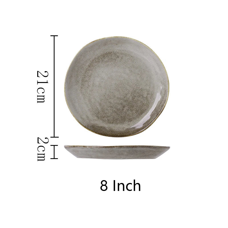 Japanese Ceramic Dinner Plate Rice Bowl Food Tray Retro Gray Tableware Porcelain Fruit Salad Sushi Serving Plate Dinnerware 