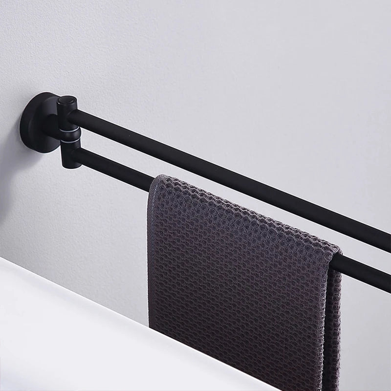 Foldable Dual Bar Rail Hanger Black Stainless Steel 304 Bathroom Handtowel Holder Towel Rack