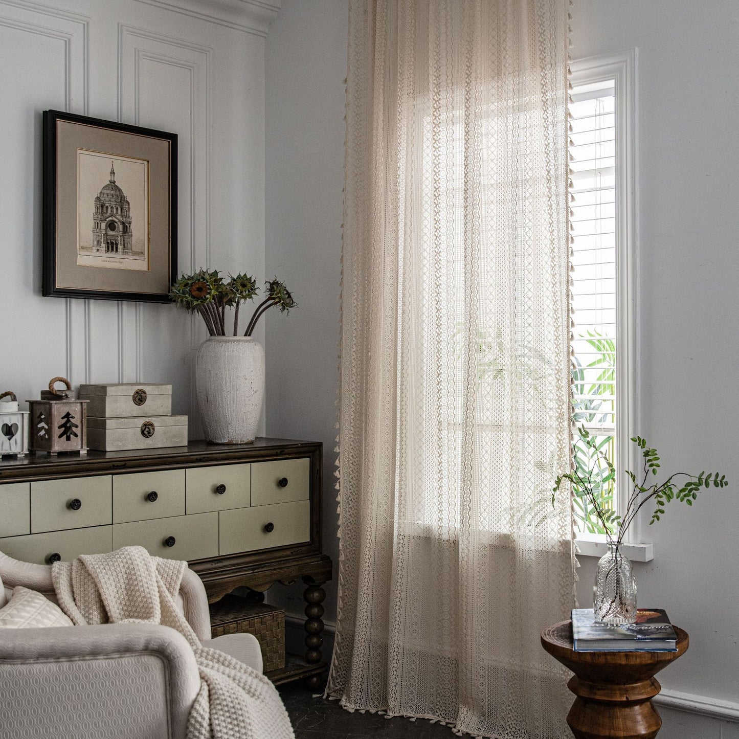 Crocheted woven curtain