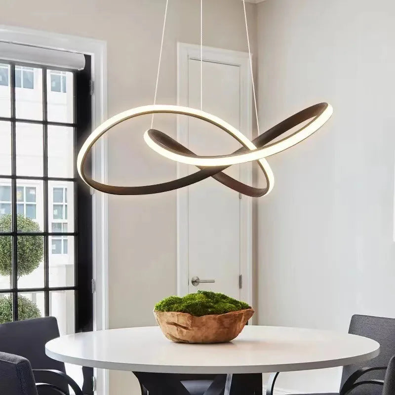 Nordic Restaurant Chandelier Simple Modern Creative Bar Shaped Personality Hanging Line Lamps for The Living Room Dining Room 