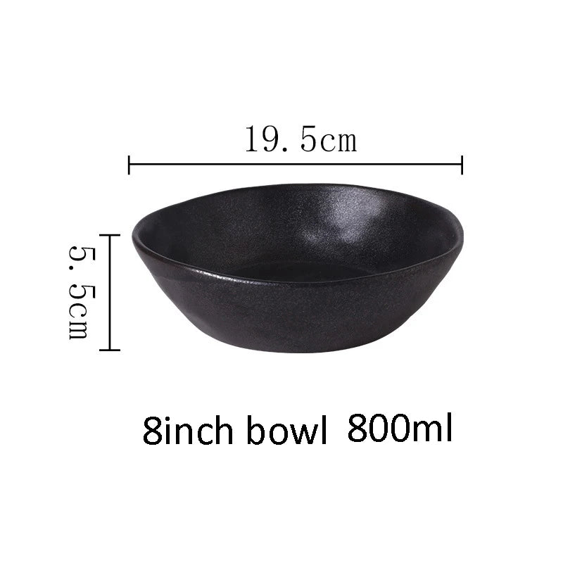 Japanese Ceramic Dinner Plate Rice Bowl Food Tray Retro Gray Tableware Porcelain Fruit Salad Sushi Serving Plate Dinnerware 