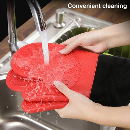 Silicone and cotton non-slip oven mitts, waterproof and heat resistant