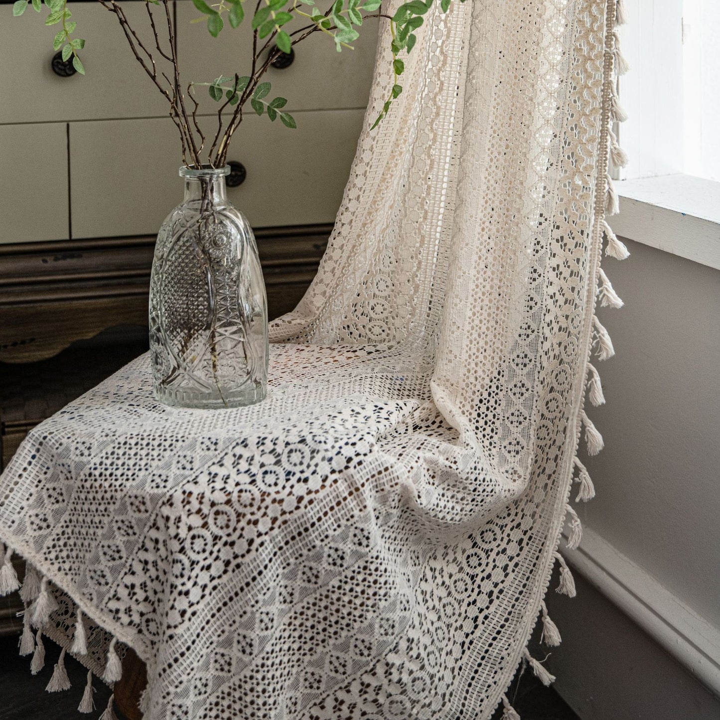 Crocheted woven curtain