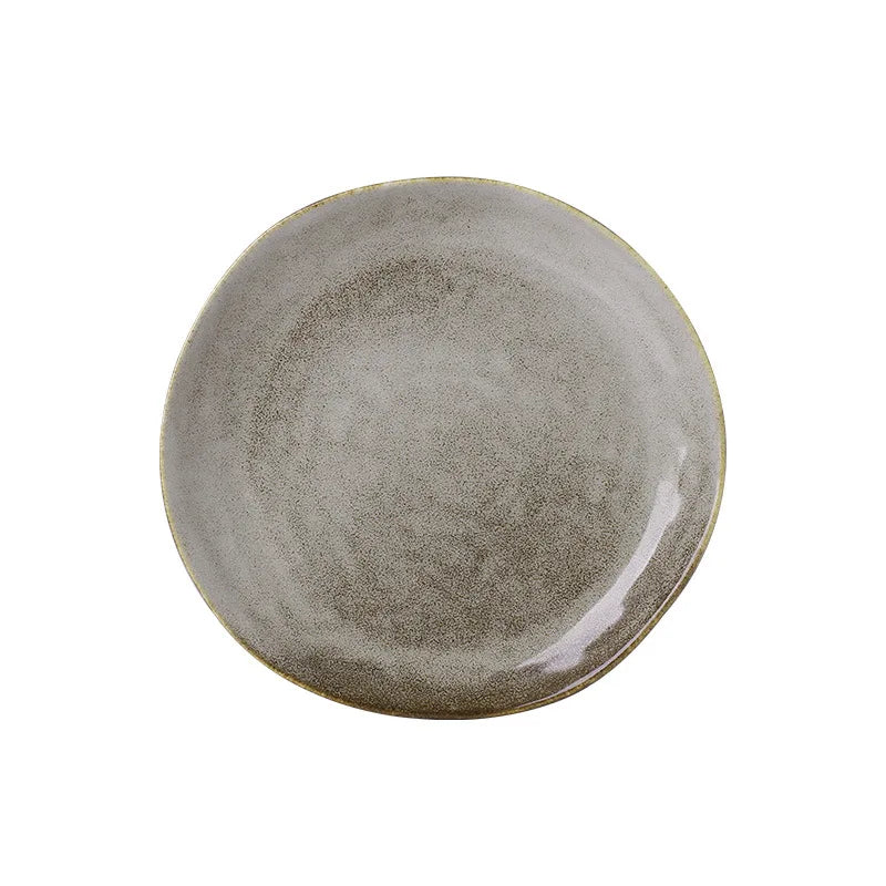 Japanese Ceramic Dinner Plate Rice Bowl Food Tray Retro Gray Tableware Porcelain Fruit Salad Sushi Serving Plate Dinnerware 