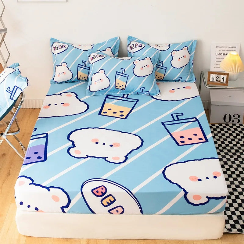 Pokemons Pikachus Bed Mattress Cover Kawaii Cartoon Hello Kitty Bed Linen Cover Fitted Sheet For Kids Adult Single Queen Size