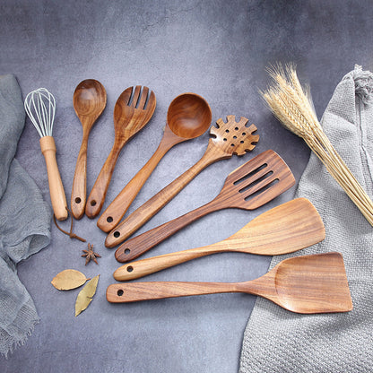 Acacia wood whisks, spatulas and cooking spoons