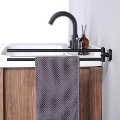 Foldable Dual Bar Rail Hanger Black Stainless Steel 304 Bathroom Handtowel Holder Towel Rack