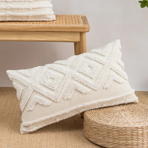 Beige and cream boho cushion cover with ethnic patterns