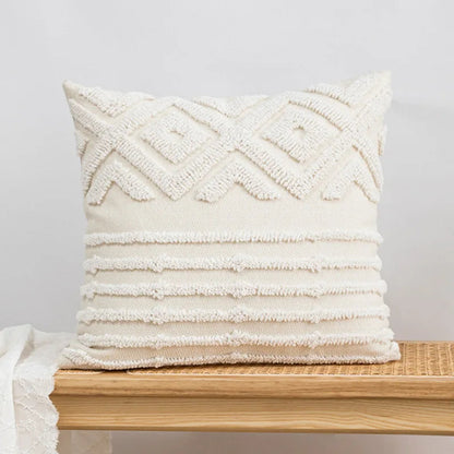 Beige and cream boho cushion cover with ethnic patterns