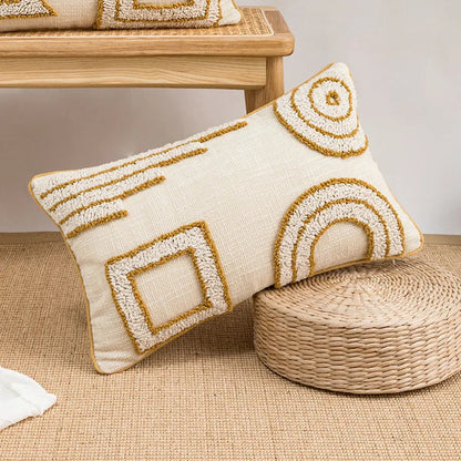 Beige and cream boho cushion cover with ethnic patterns