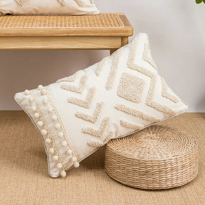 Beige and cream boho cushion cover with ethnic patterns