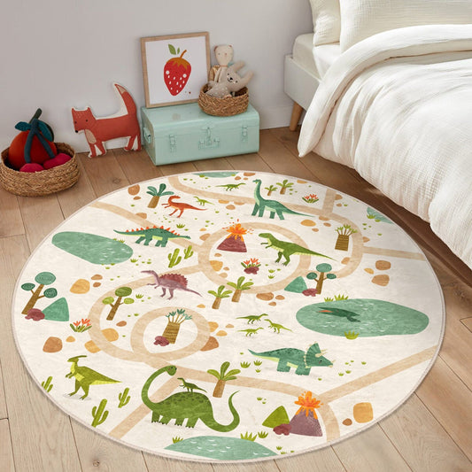 Dinosaur Pattern Washable Round Rug for Kids Room | Homeezone