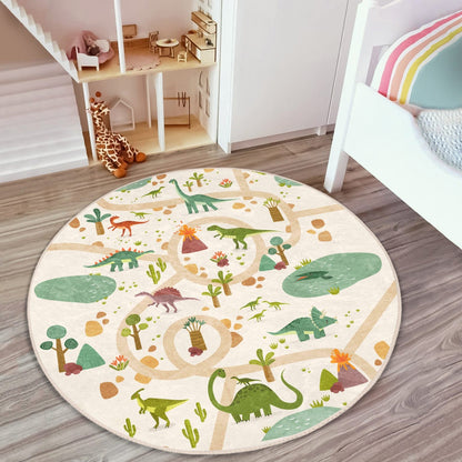 Dinosaur Pattern Washable Round Rug for Kids Room | Homeezone