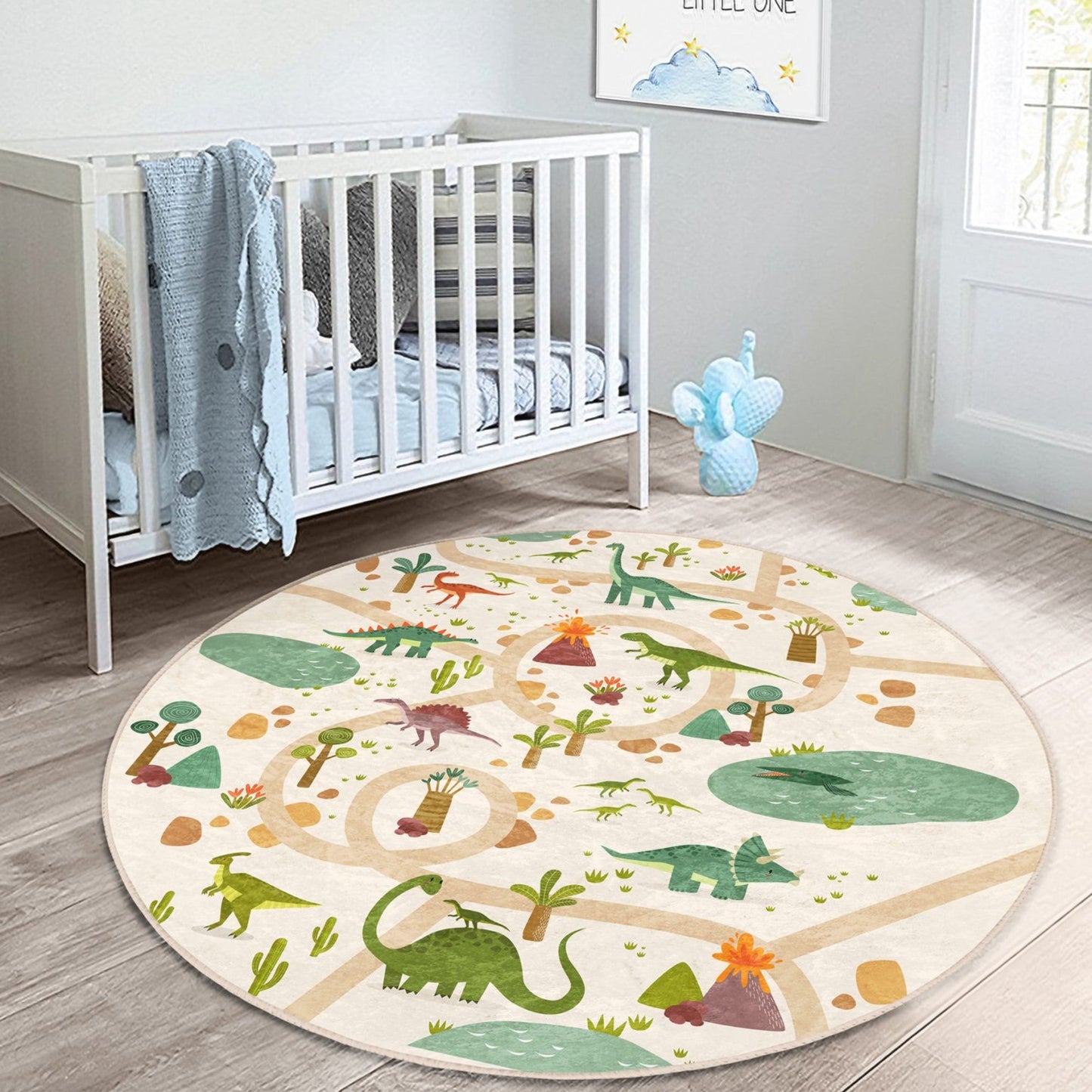 Dinosaur Pattern Washable Round Rug for Kids Room | Homeezone