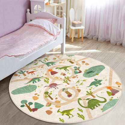 Dinosaur Pattern Washable Round Rug for Kids Room | Homeezone