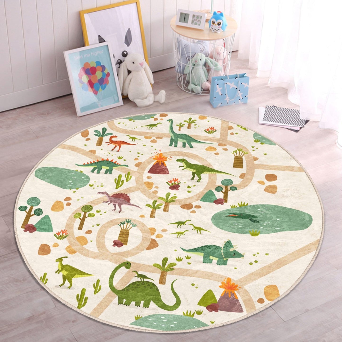 Dinosaur Pattern Washable Round Rug for Kids Room | Homeezone