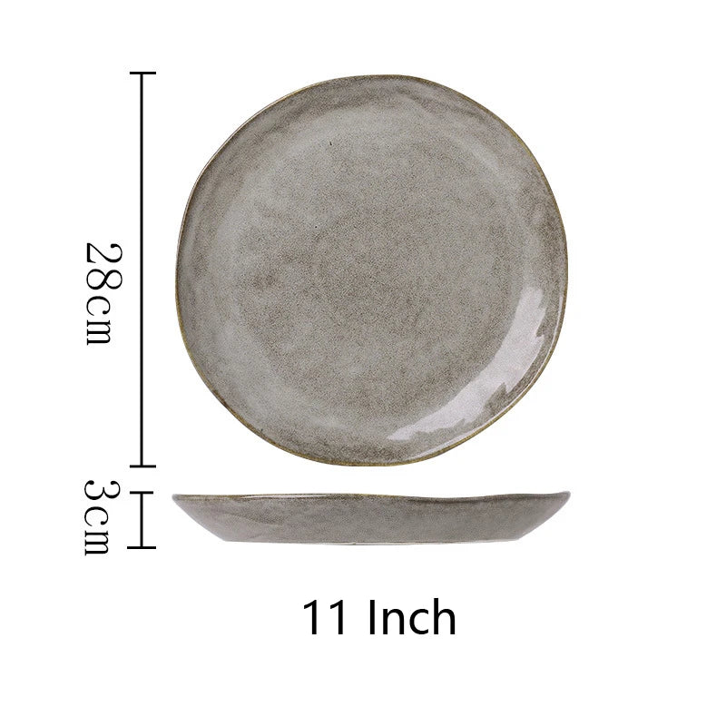 Japanese Ceramic Dinner Plate Rice Bowl Food Tray Retro Gray Tableware Porcelain Fruit Salad Sushi Serving Plate Dinnerware 