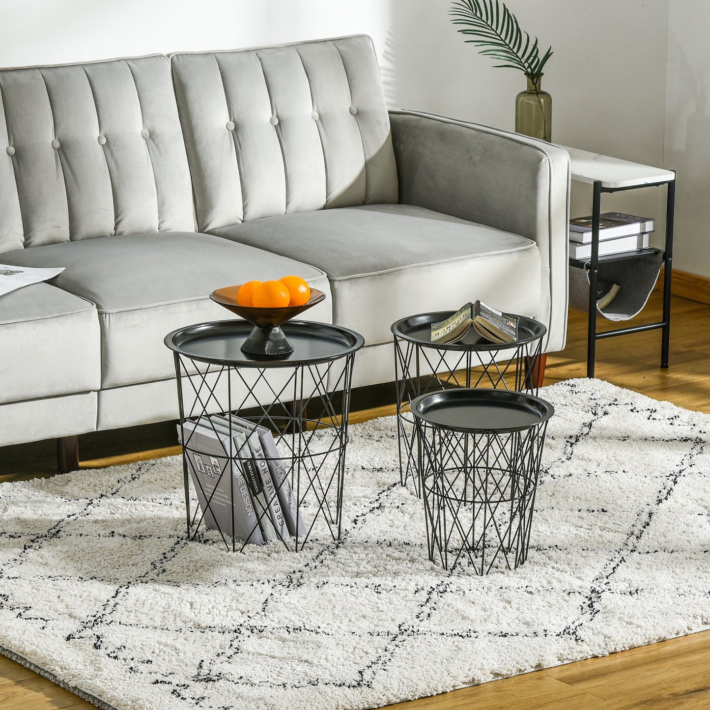 HOMCOM Set of 3 Nesting End Tables with Storage, Round Side Tables