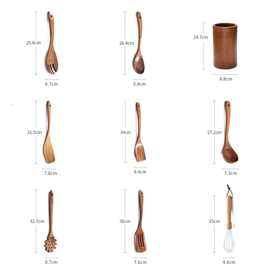 Acacia wood whisks, spatulas and cooking spoons