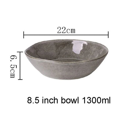 Japanese Ceramic Dinner Plate Rice Bowl Food Tray Retro Gray Tableware Porcelain Fruit Salad Sushi Serving Plate Dinnerware 