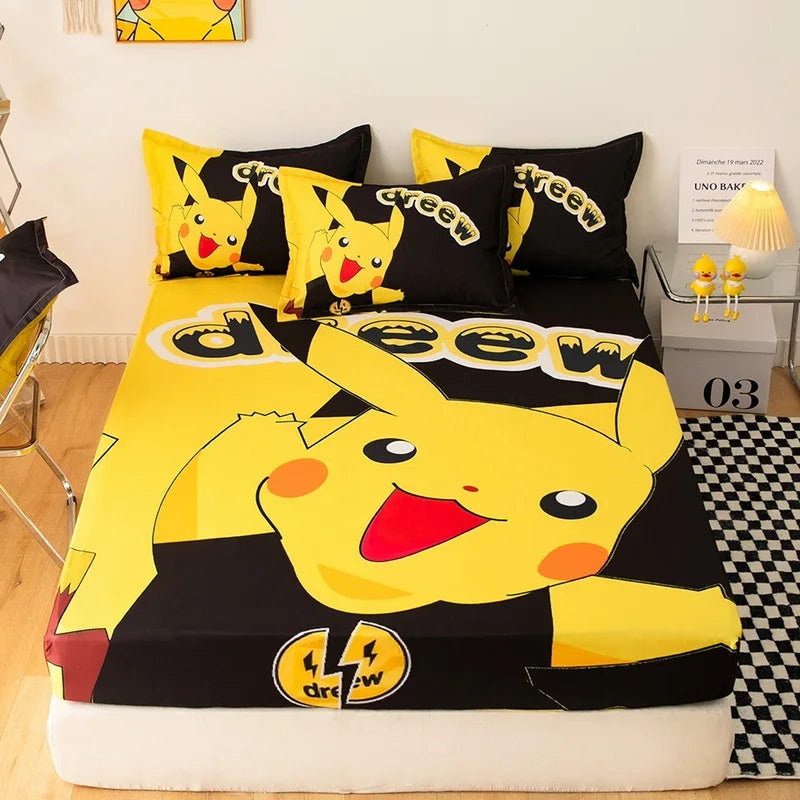 Pokemons Pikachus Bed Mattress Cover Kawaii Cartoon Hello Kitty Bed Linen Cover Fitted Sheet For Kids Adult Single Queen Size