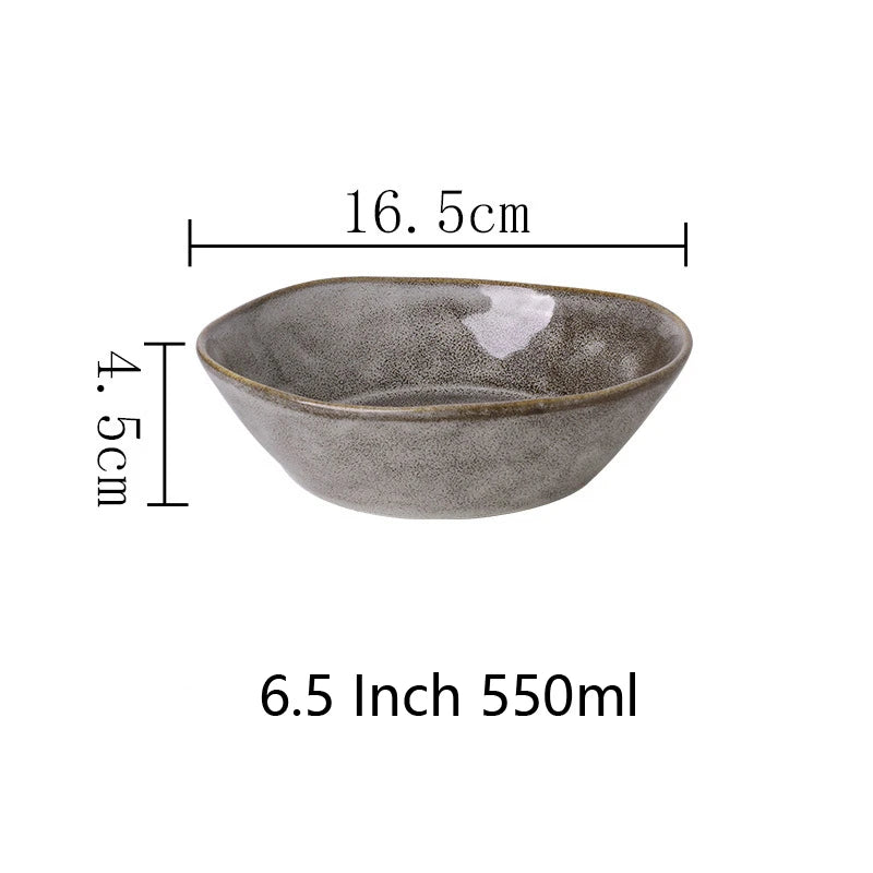 Japanese Ceramic Dinner Plate Rice Bowl Food Tray Retro Gray Tableware Porcelain Fruit Salad Sushi Serving Plate Dinnerware 