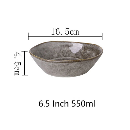 Japanese Ceramic Dinner Plate Rice Bowl Food Tray Retro Gray Tableware Porcelain Fruit Salad Sushi Serving Plate Dinnerware 