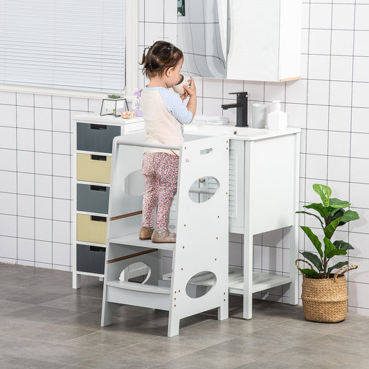 HOMCOM Kids Kitchen Helper Step Stool Toddler Kitchen Stool Learning