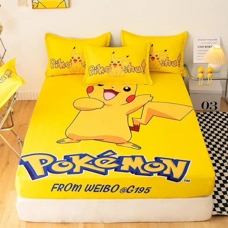 Pokemons Pikachus Bed Mattress Cover Kawaii Cartoon Hello Kitty Bed Linen Cover Fitted Sheet For Kids Adult Single Queen Size