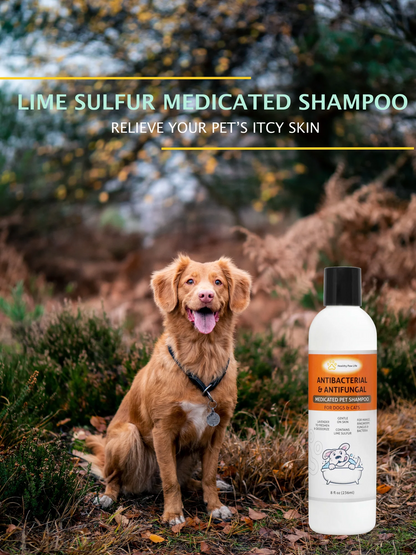 Pet shampoo for very dry skin and calms itching with lime sulfur 