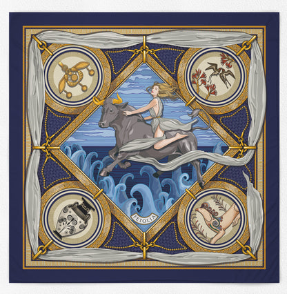 The Abduction of Europa - Blue - 100% Silk Scarf