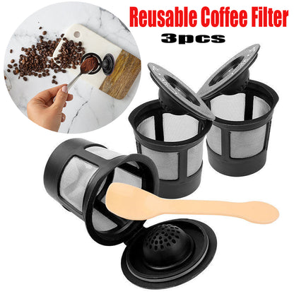 Set of 3 reusable coffee filter pods with spoon