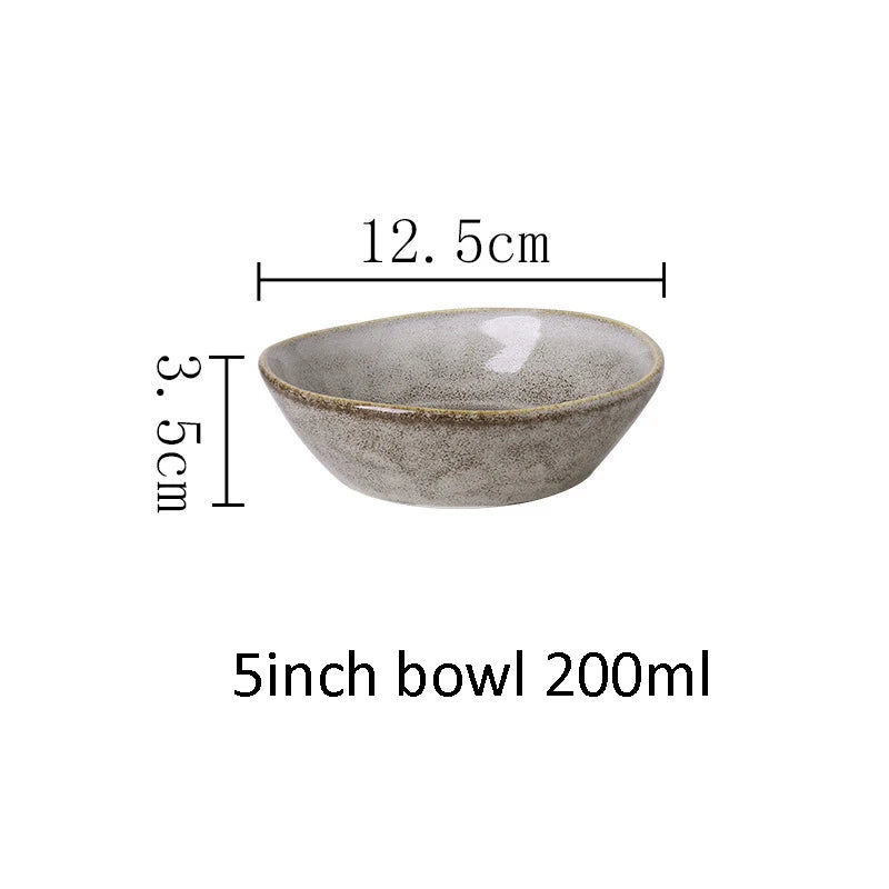 Japanese Ceramic Dinner Plate Rice Bowl Food Tray Retro Gray Tableware Porcelain Fruit Salad Sushi Serving Plate Dinnerware 