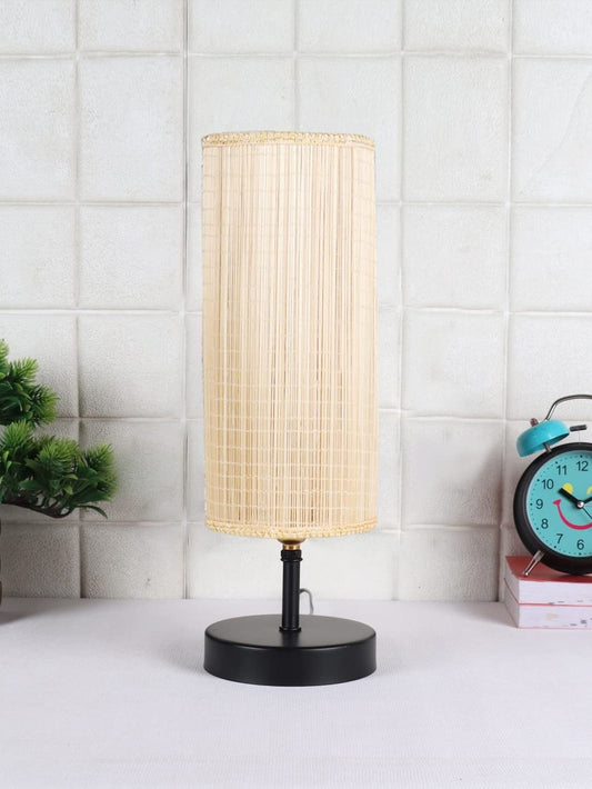 Iron table lamp with bamboo shade