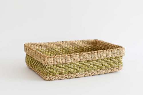 Woven Catchall Storage Tray | Lime Green + Natural